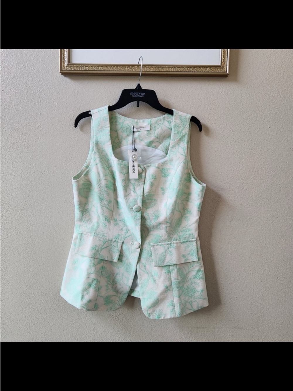 NWT Commense Jacquard vest green Square-Neck top size XL